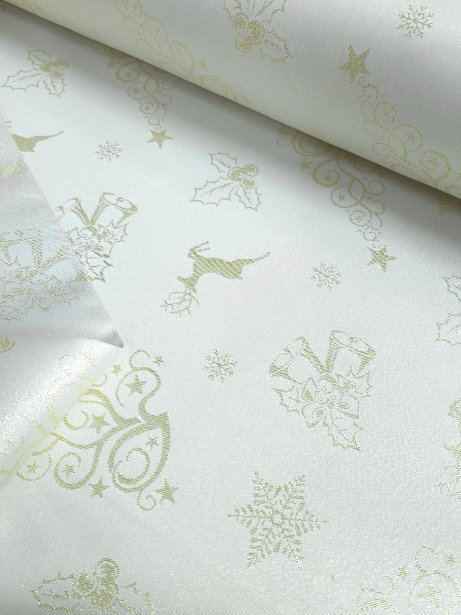 Material decor sau fețe de masa bej auriu cu fir lame