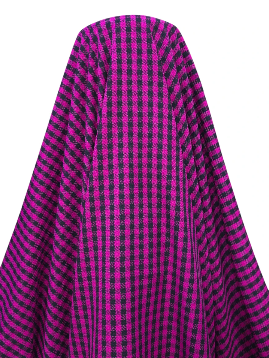 Stofă cu lana carouri mici fucsia-negru