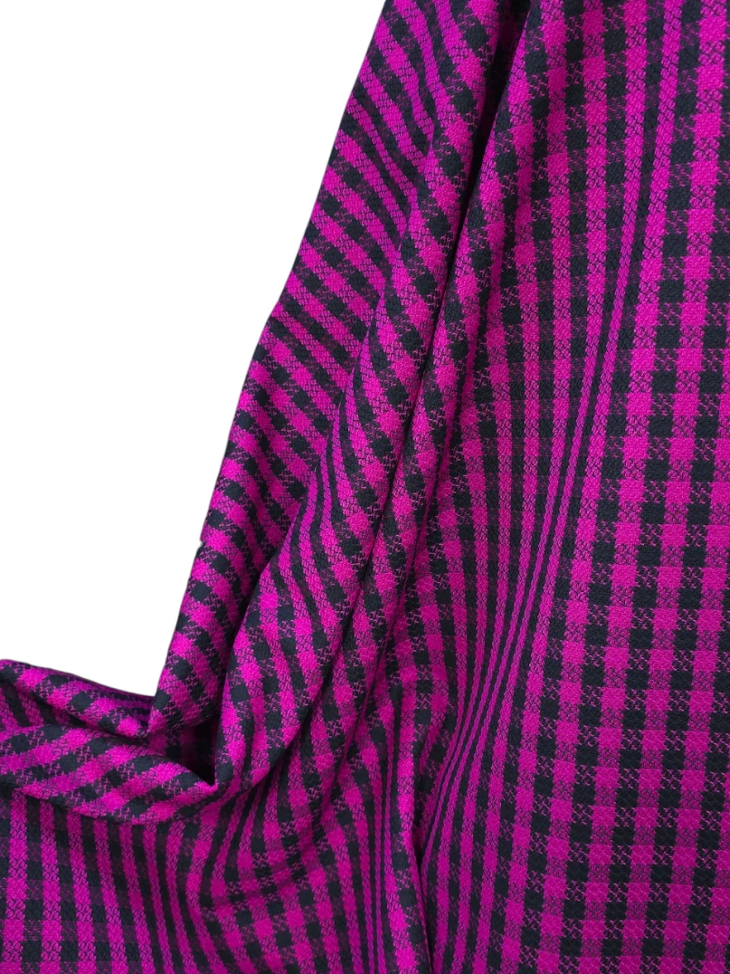 Stofă cu lana carouri mici fucsia-negru