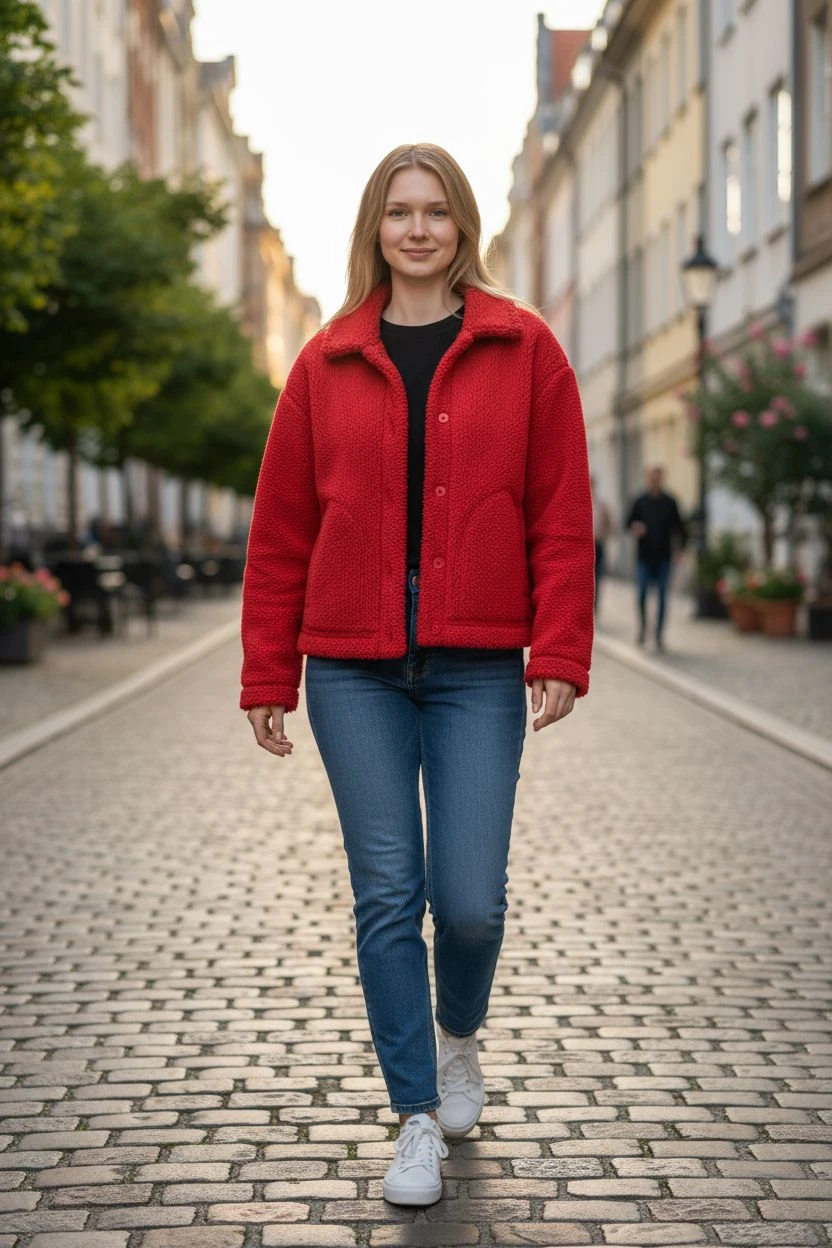 Stofa boucle groasa rosie