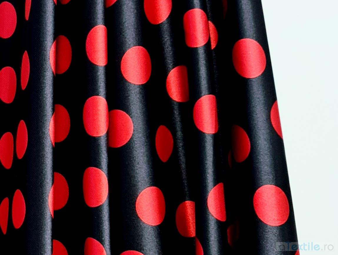 Matase satinata rosie si neagra cu buline