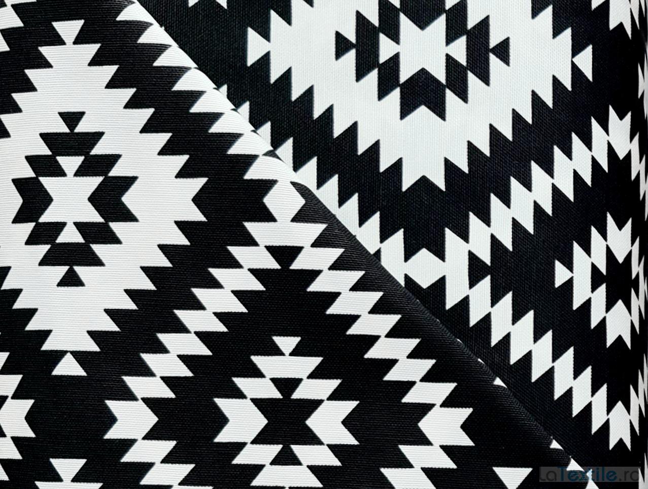 Bumbac Creton imprimeu traditional negru si roz pentru huse sau draperii