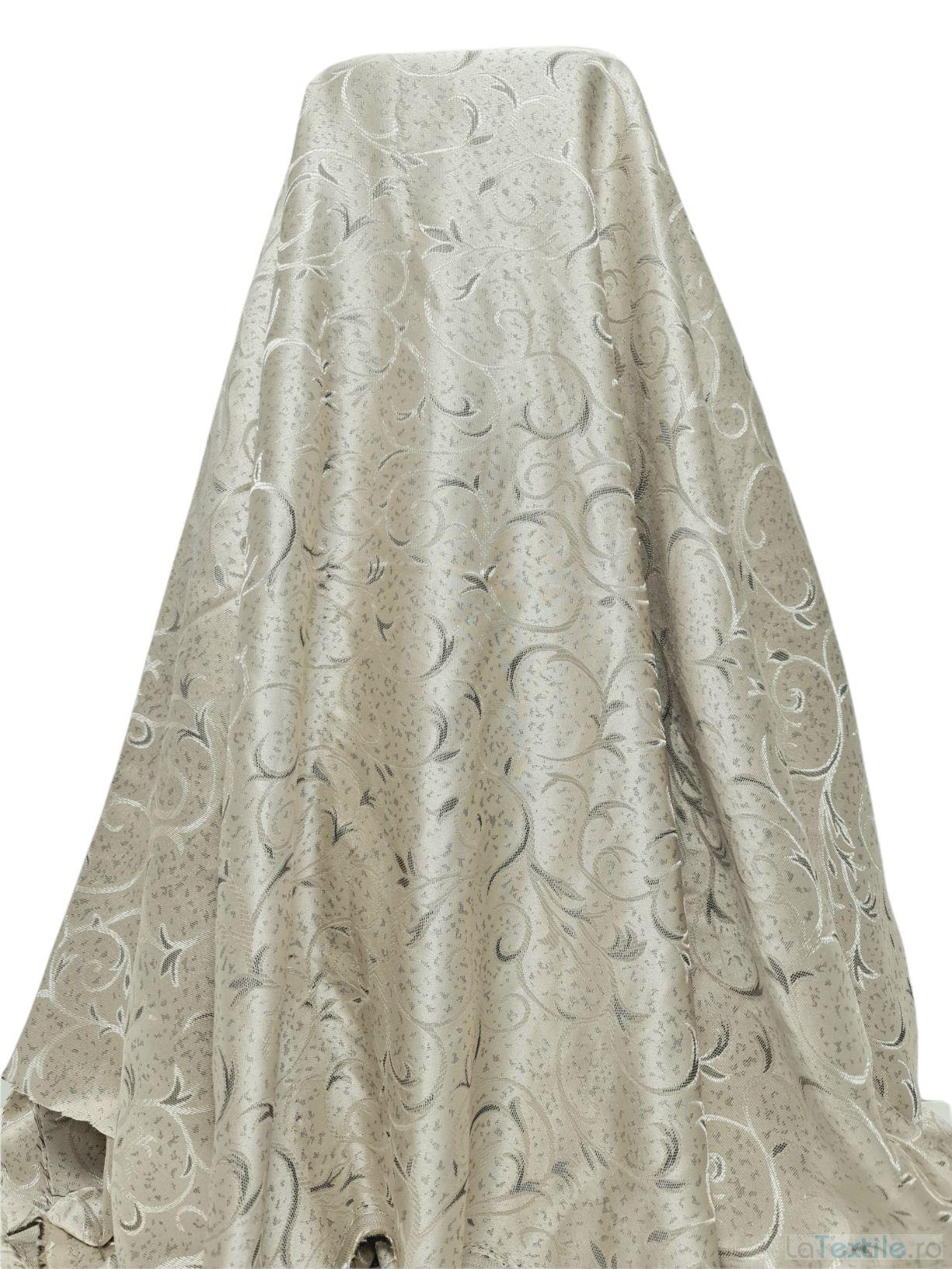 Material draperie bej cu model ramurele gri