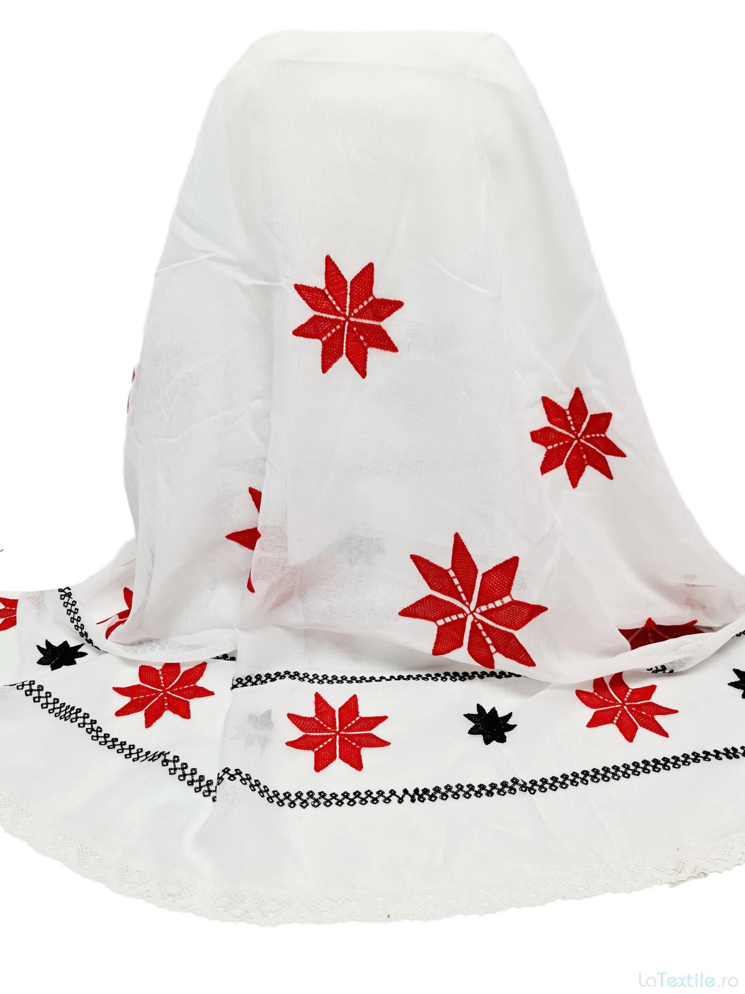 Material perdea bucatarie cu broderie rosie