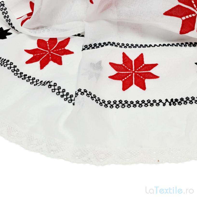 Material perdea bucatarie cu broderie rosie