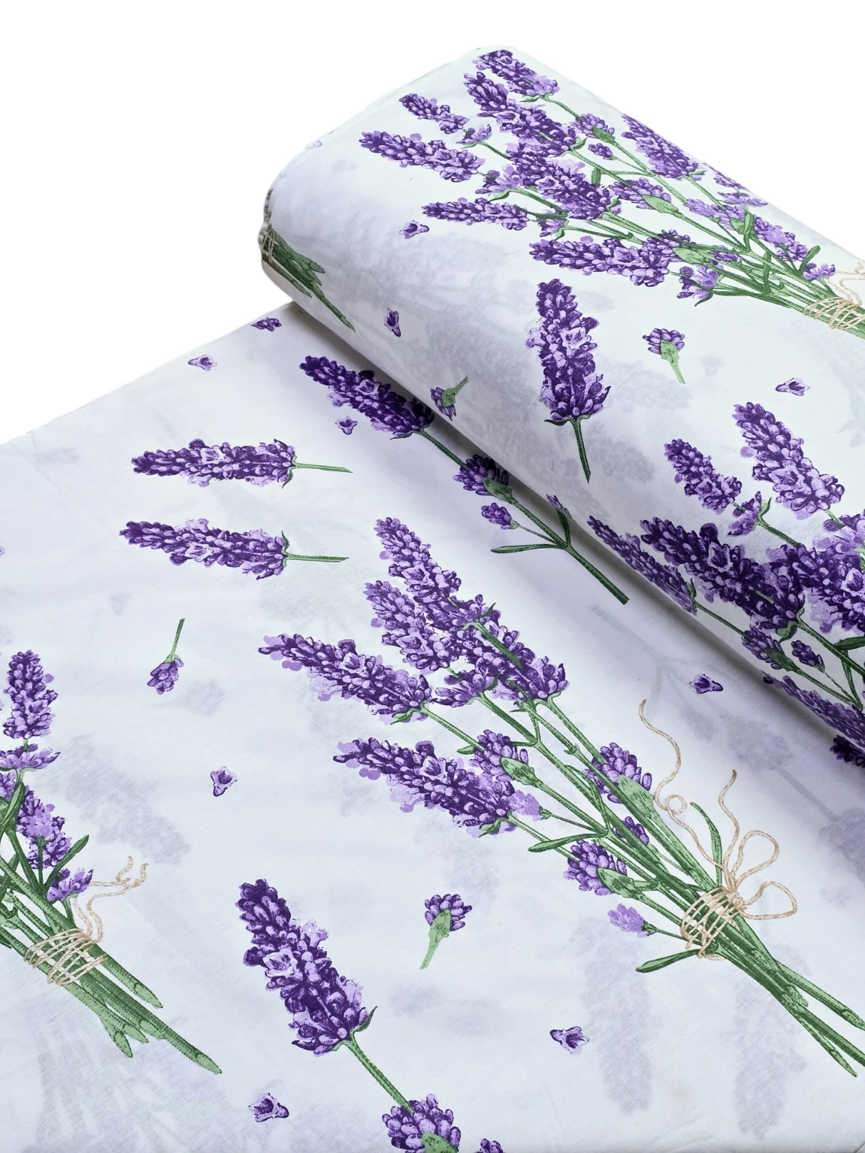 Bumbac lenjerie alb cu buchete lavanda
