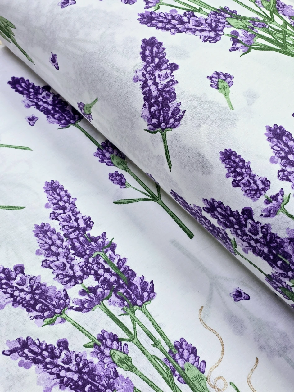 Bumbac lenjerie alb cu buchete lavanda