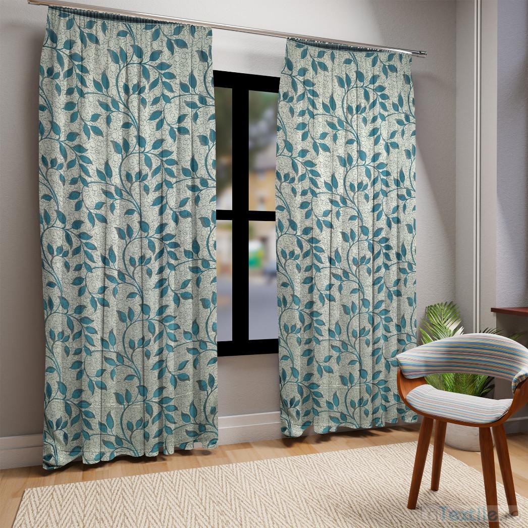 Material draperie cu 2 fete frunze turcoaz
