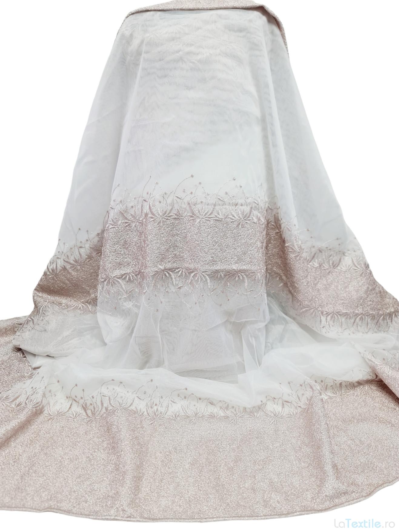 Material perdea bambus Palmier cu broderie roz prafuit