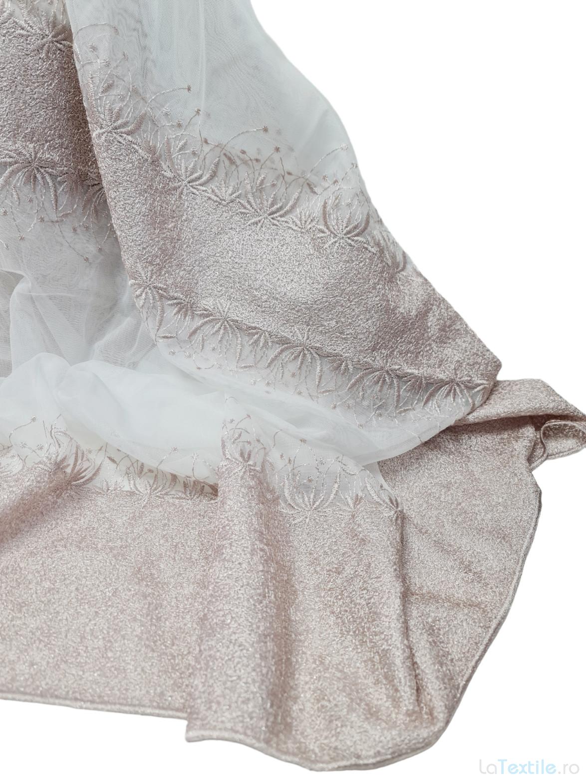 Material perdea bambus Palmier cu broderie roz prafuit