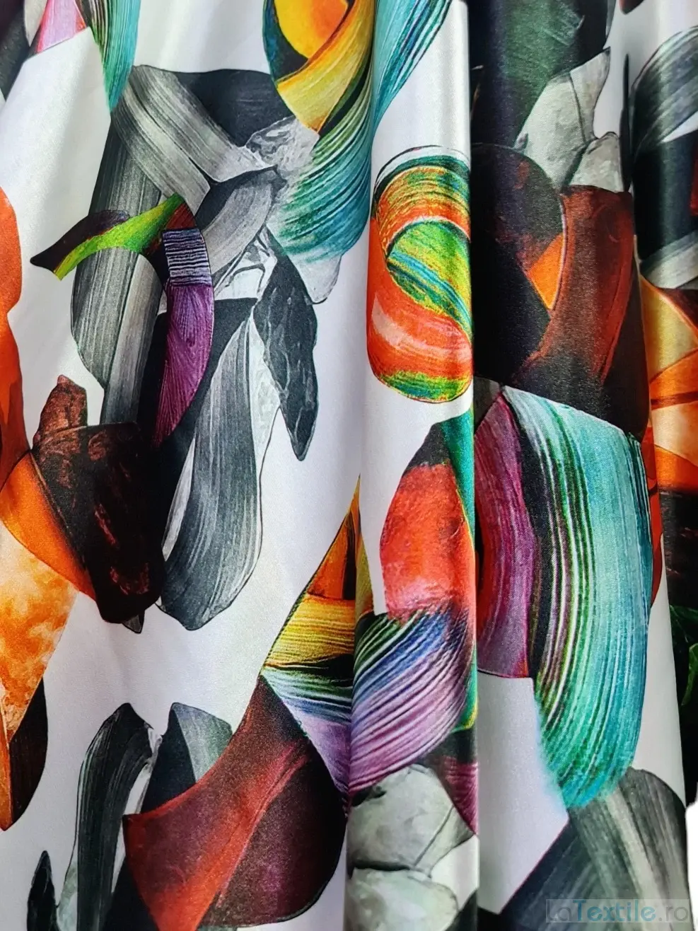 Satin elastic imprimeu geometric multicolor