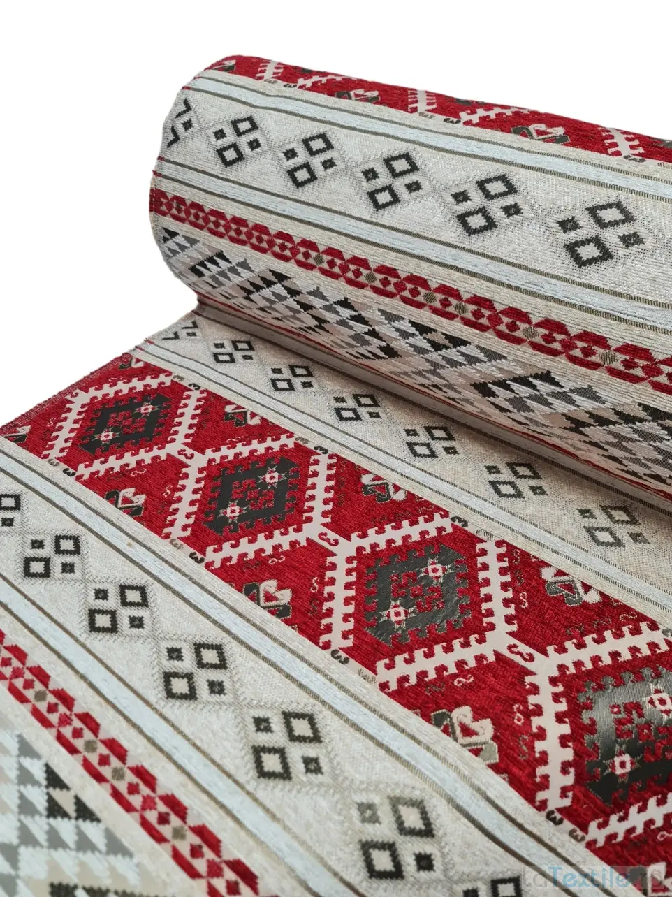 Stofa pentru tapiterie model traditional crem cu rosu