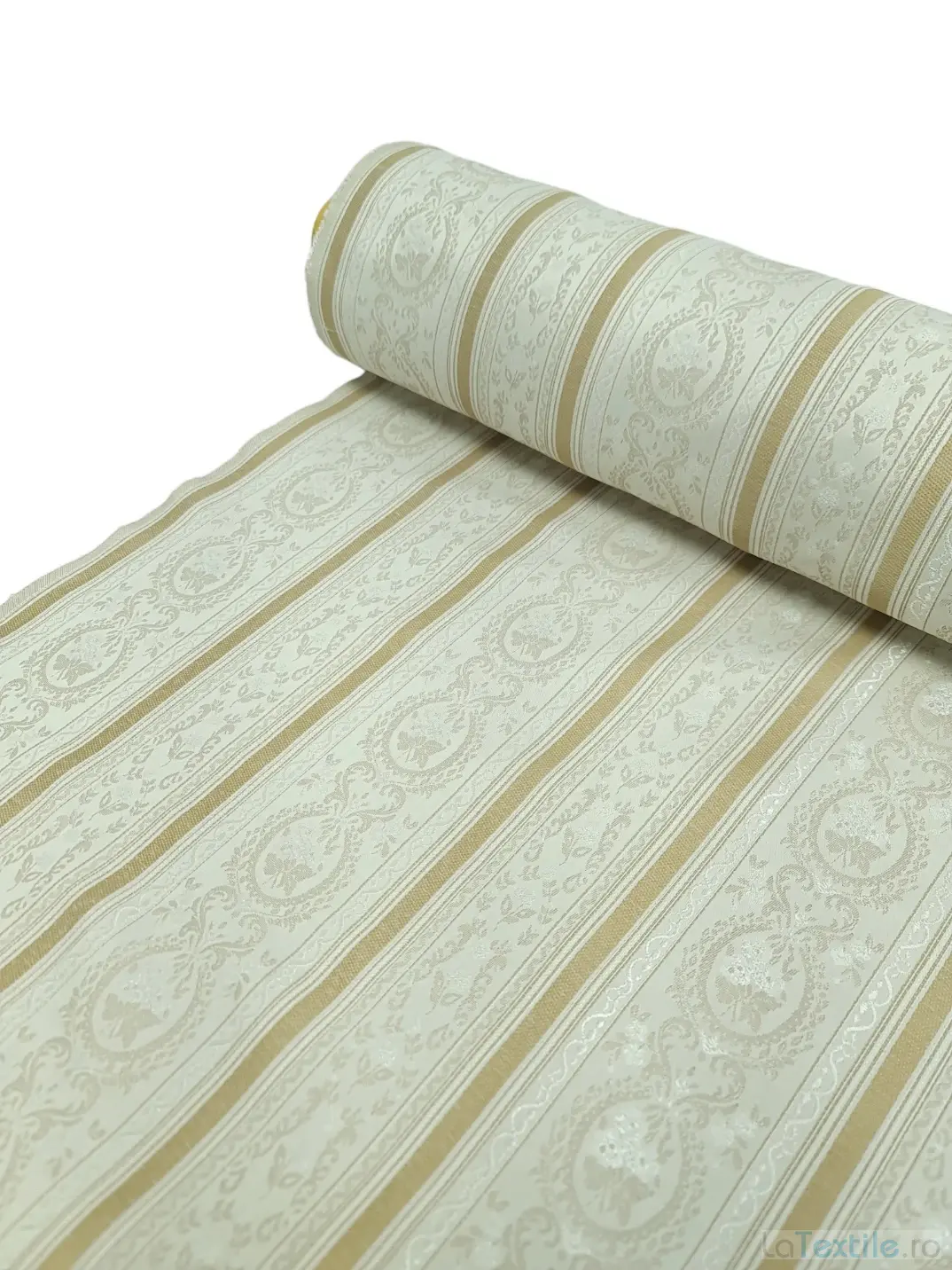 Material tapiterie cu benzi brodate bej