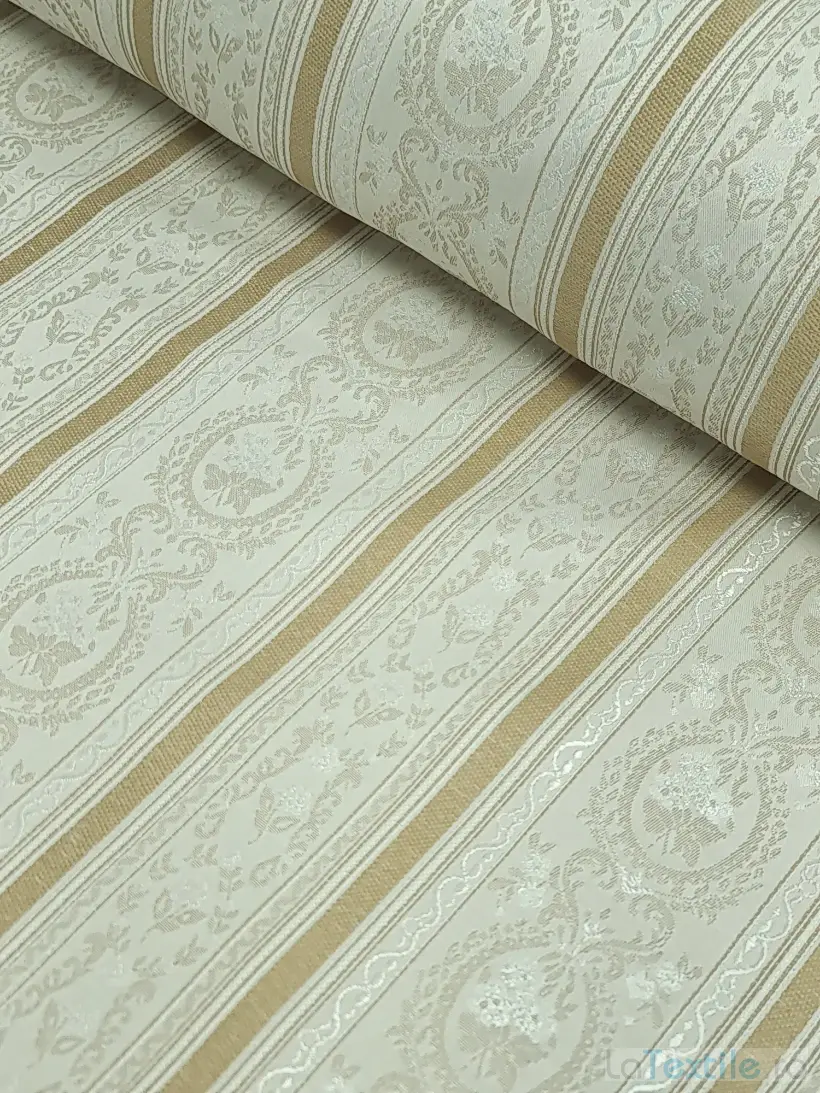 Material tapiterie cu benzi brodate bej