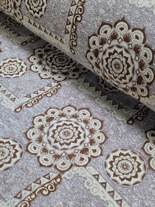Stofa tip goblen pentru tapiterie imprimeu floral nuante de bej