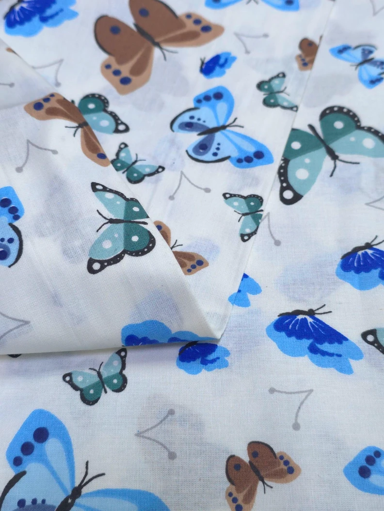 Bumbac lenjerie sau decor model fluturi albastrii