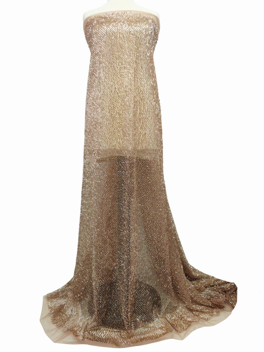 Tulle premium bej cu margele aramii