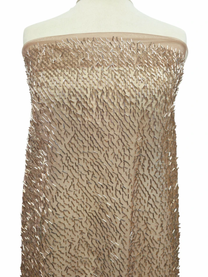 Tulle premium bej cu margele aramii