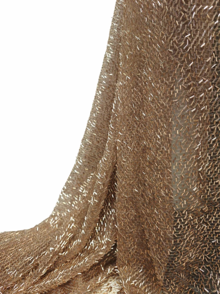 Tulle premium bej cu margele aramii