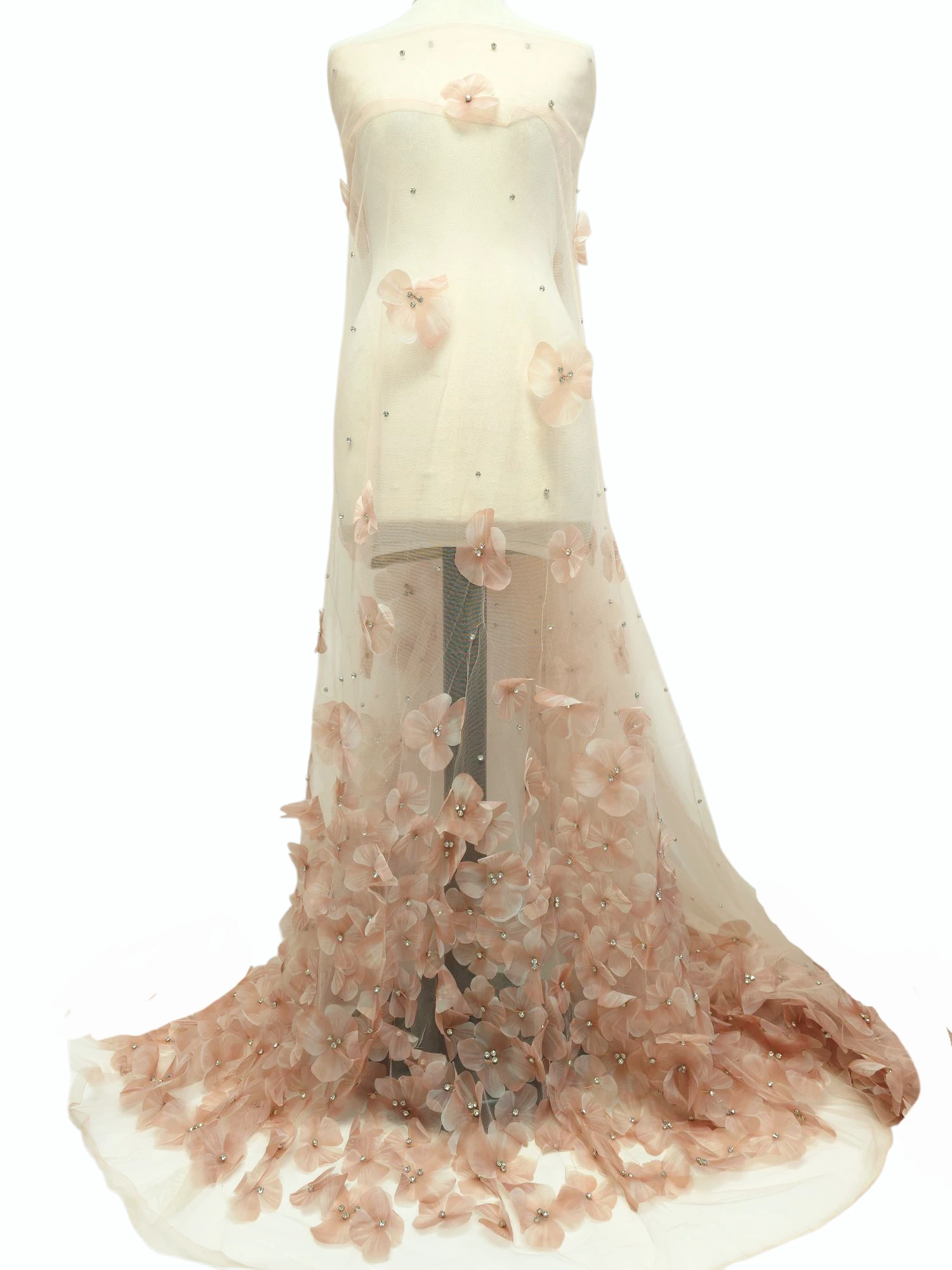 Tulle somon cu aplicatii florale 3D si diamante japoneze