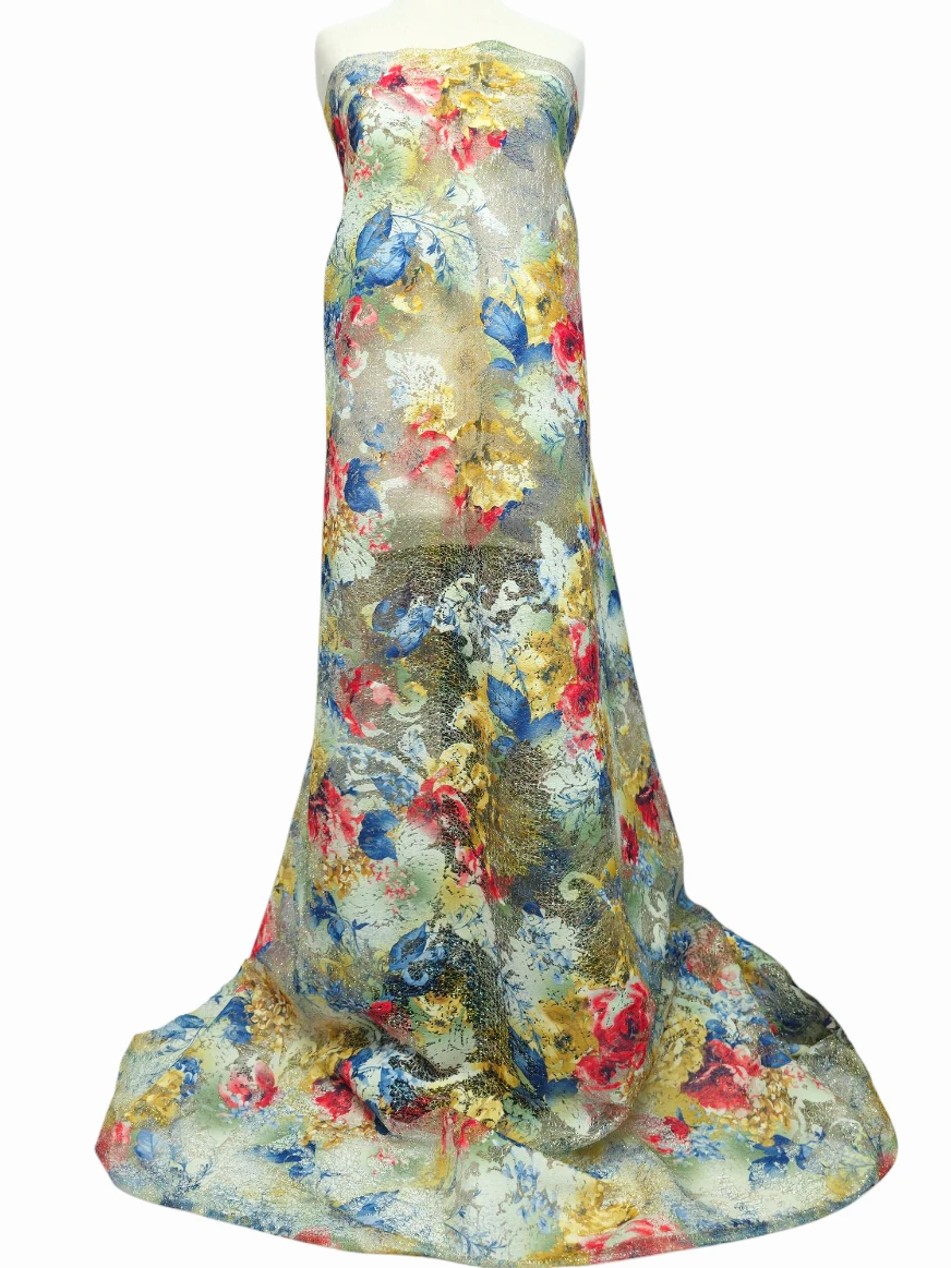 Dantela cu aplicatii jacqard florale multicolor