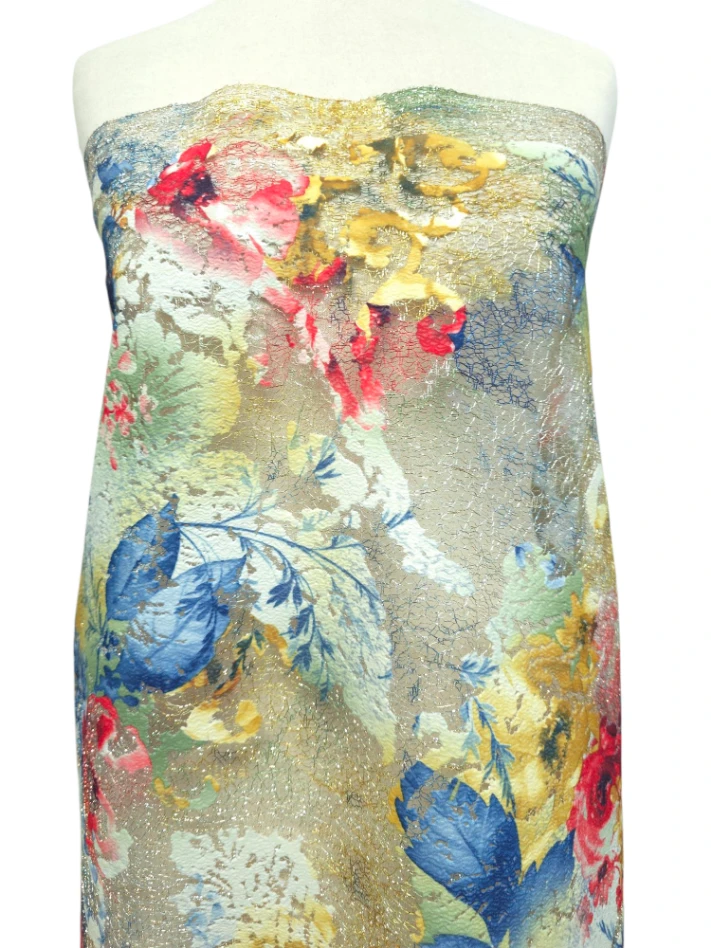 Dantela cu aplicatii jacqard florale multicolor