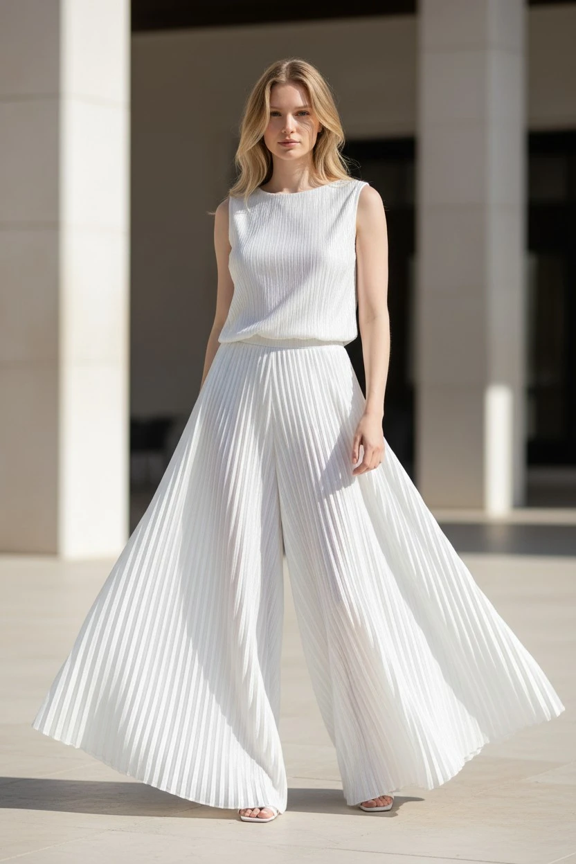 Satin plisat Ivory Glow