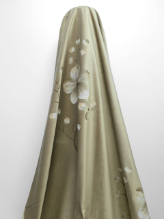 Material draperie catifea bej cu imprimeu floral