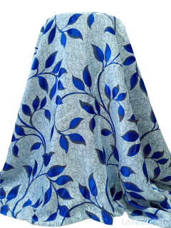 Material draperie cu 2 fete cu frunzulite albastre